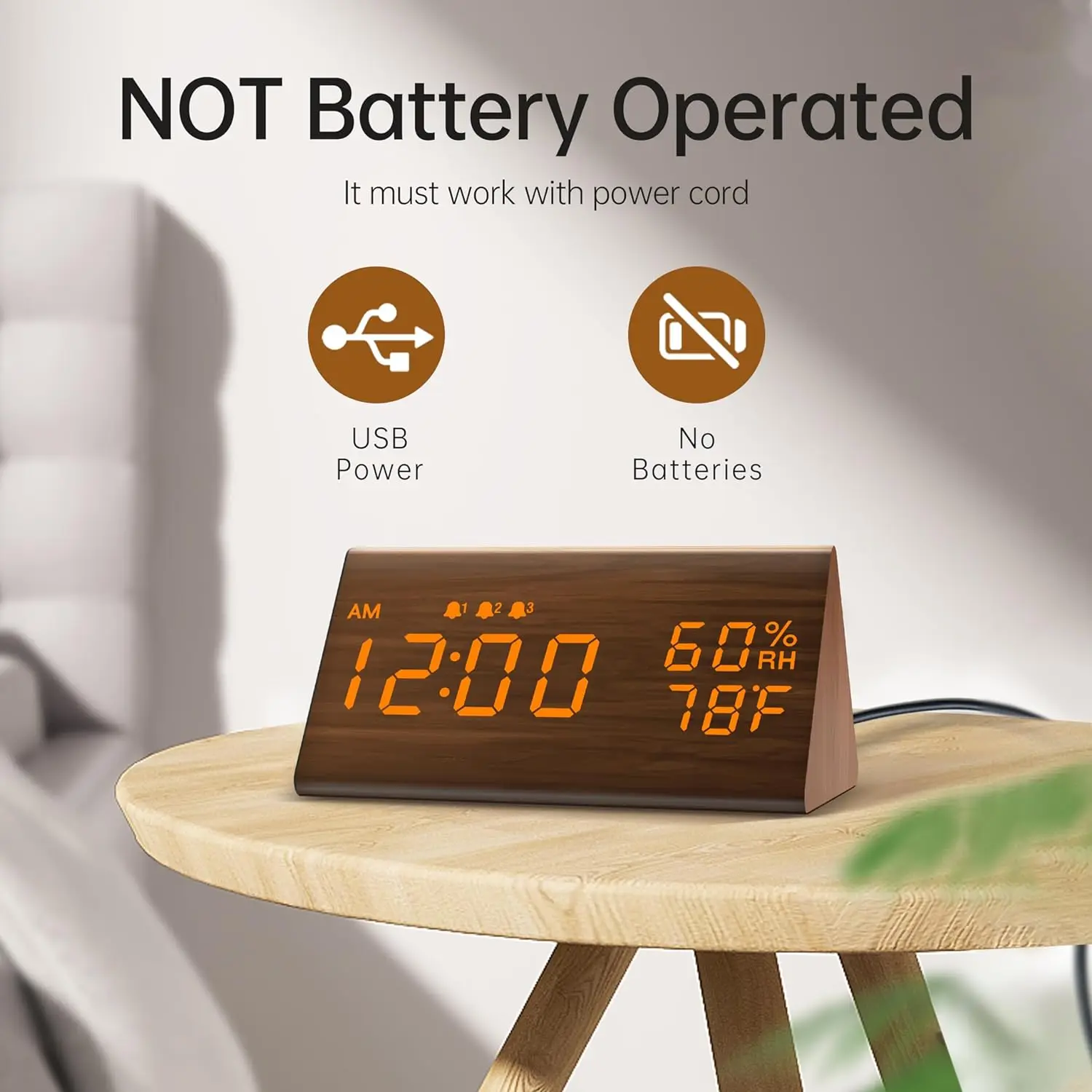Ceas Desteptator Digital LED Smart, Model Lemn, Afisaj Temperatura, Alarma, Luminozitate Reglabila – Design Modern Clasic [4]