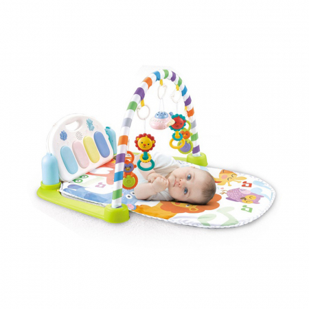 Centru de Activitati si Joaca, Saltea Interactiva Copii cu Sunete, Multifunctional, Pian si Oglinda Detasabile, Jucarii Zornaitoare, 4 Moduri Interactive si Educative