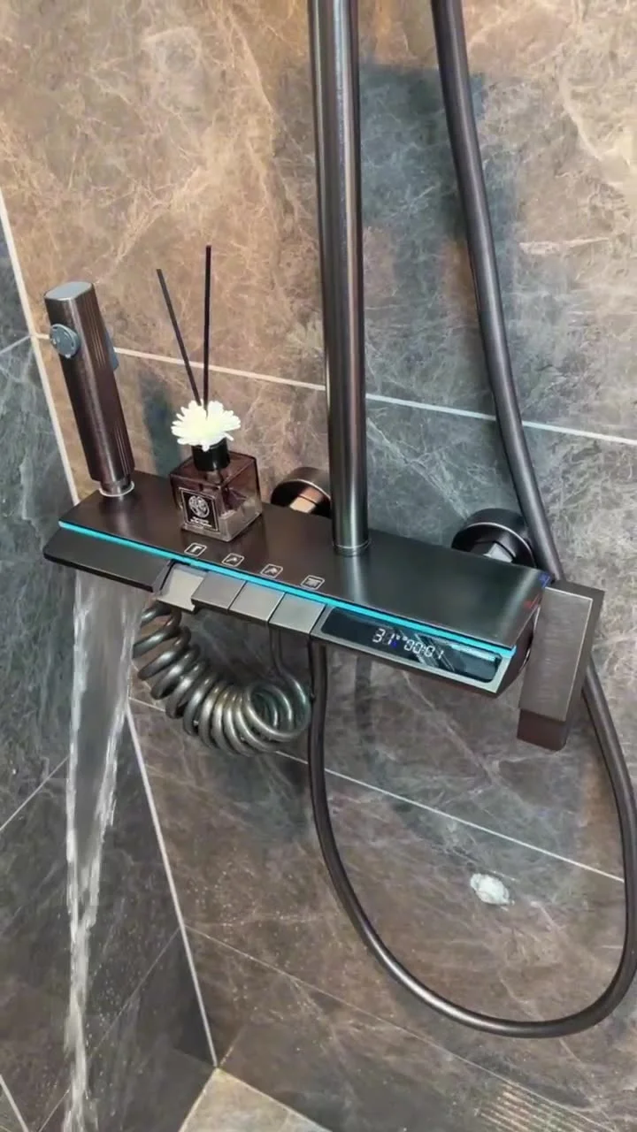 Coloana cu Baterie Dus cu Lumini LED, 4 Moduri de Curgere a apei, Premium, Crom Satinat (Gri) [6]