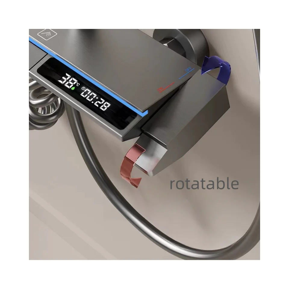 Coloana cu Baterie Dus cu Lumini LED, 4 Moduri de Curgere a apei, Premium, Crom Satinat (Gri) [3]