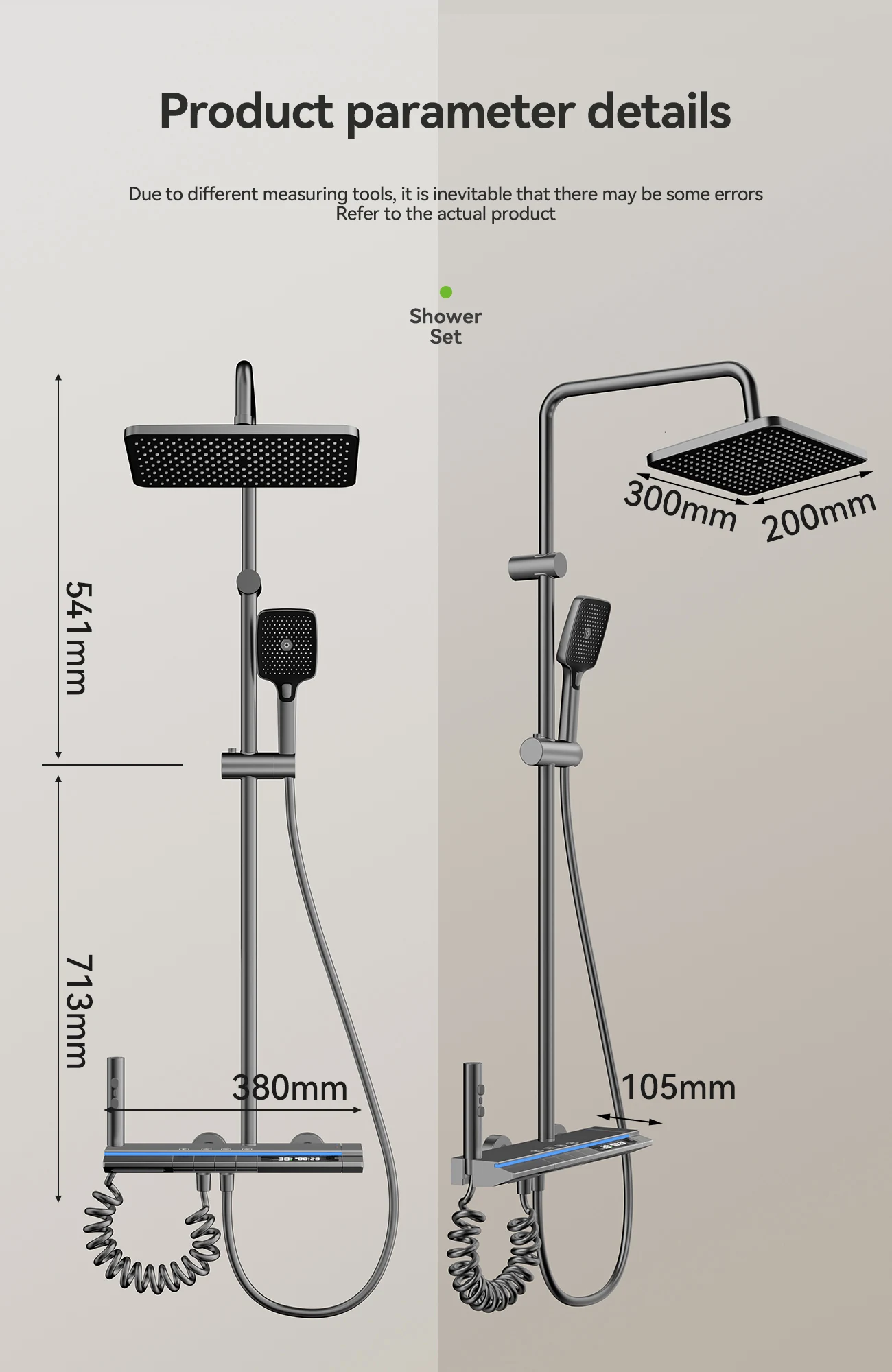 Coloana cu Baterie Dus cu Lumini LED, 4 Moduri de Curgere a apei, Premium, Crom Satinat (Gri) [8]