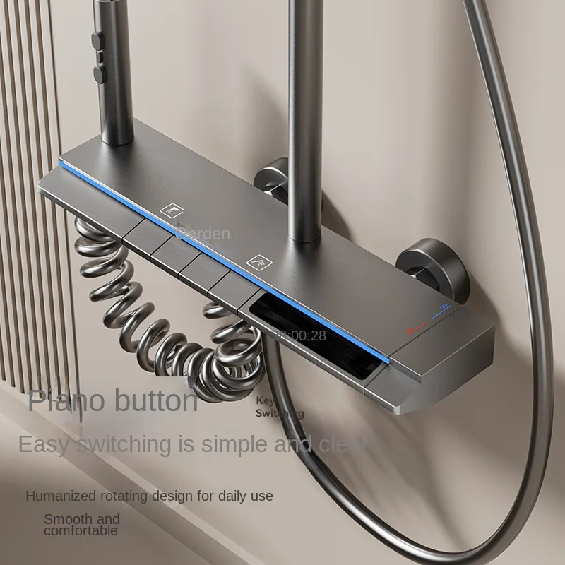 Coloana cu Baterie Dus cu Lumini LED, 4 Moduri de Curgere a apei, Premium, Crom Satinat (Gri) [13]