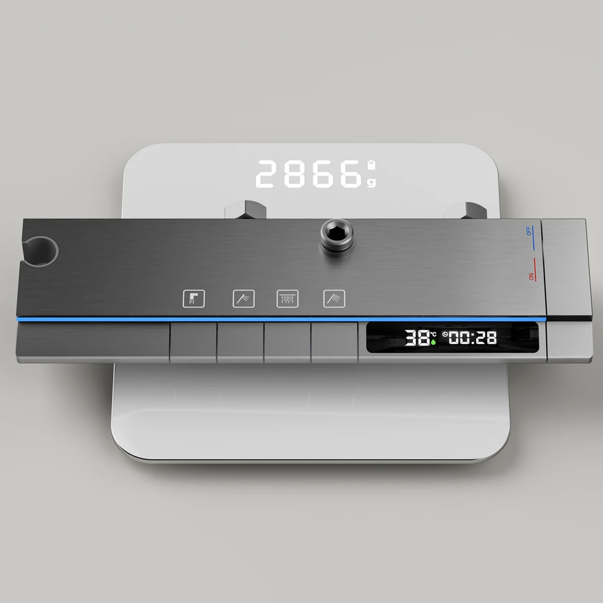 Coloana cu Baterie Dus cu Lumini LED, 4 Moduri de Curgere a apei, Premium, Crom Satinat (Gri) [4]