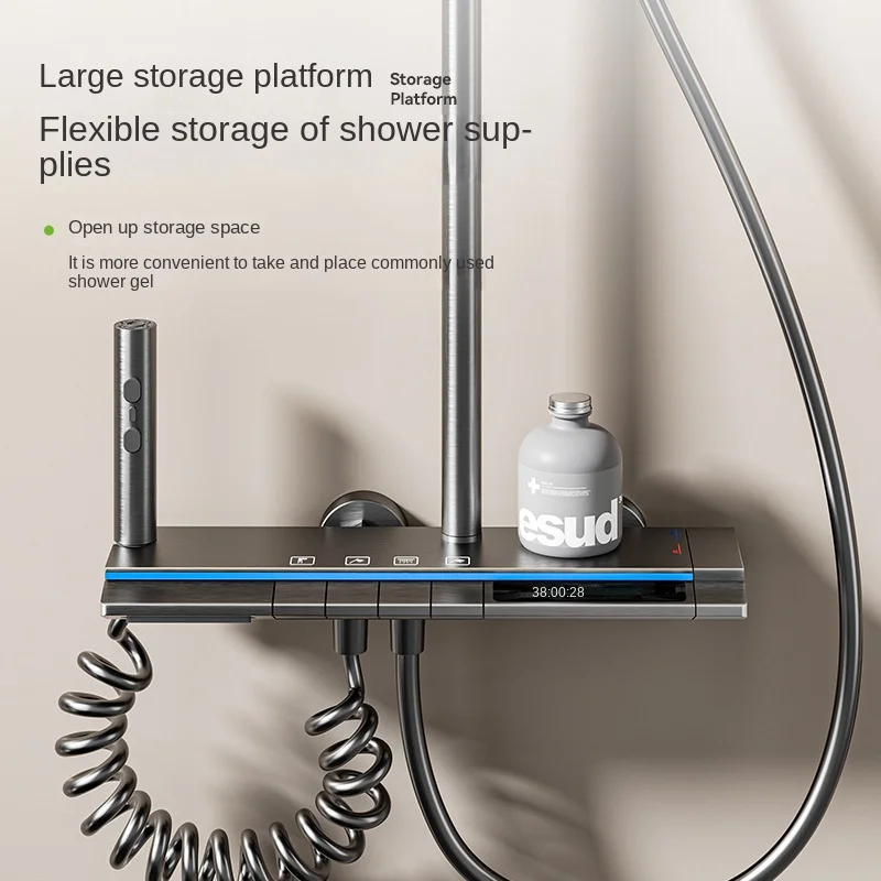 Coloana cu Baterie Dus cu Lumini LED, 4 Moduri de Curgere a apei, Premium, Crom Satinat (Gri) [7]