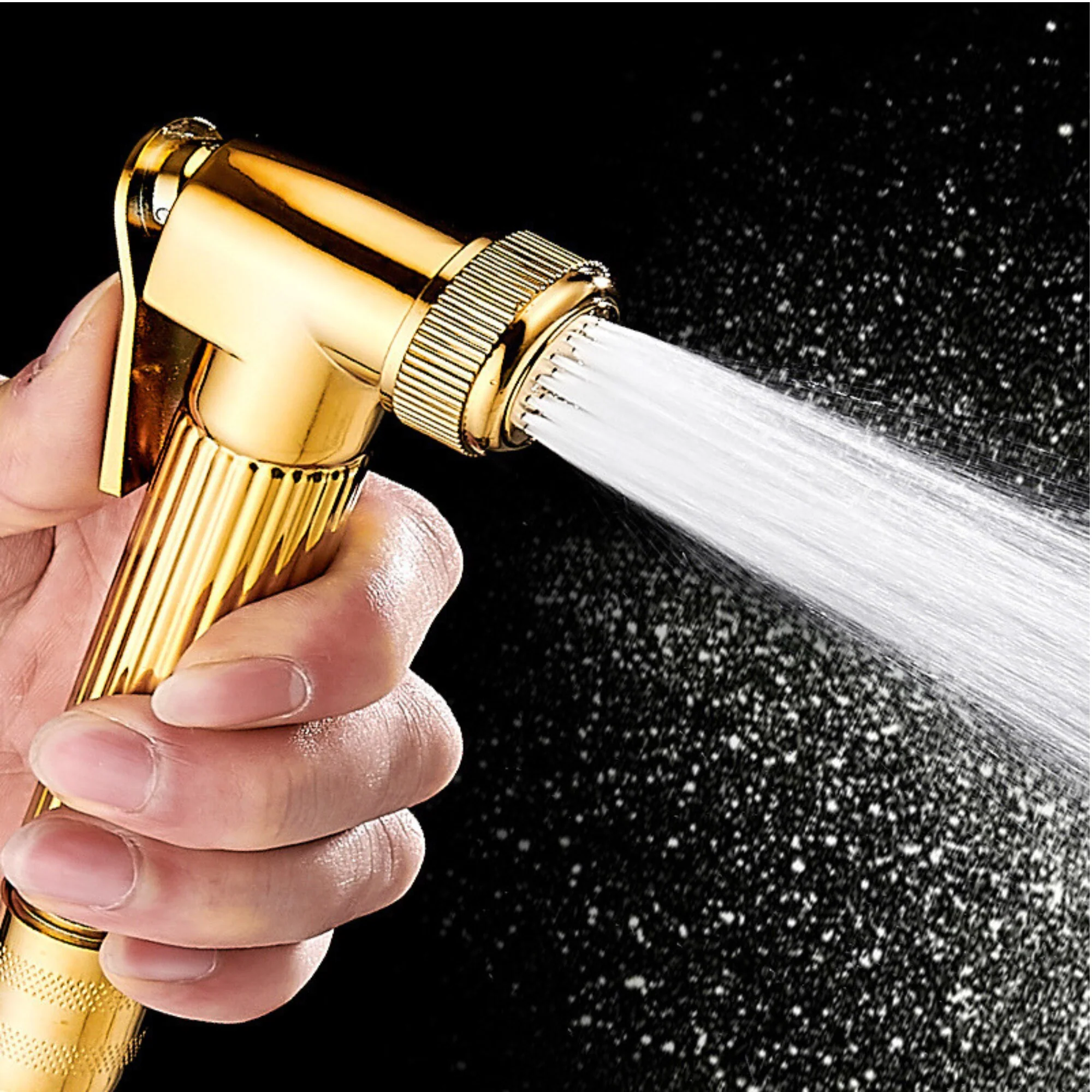 Coloana de Dus Premium, negru mat cu auriu, din alama, dus tip ploaie, dus de mana si bideu, raft accesorii, control din butoane [3]