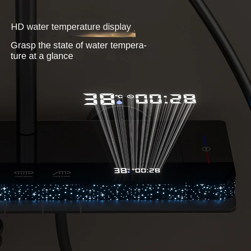 Coloana de Dus Smart cu LED si Termostat, 4 Moduri, Butoane de Selectie, Sistem Ploaie, Finisaj Negru cu Gri [7]
