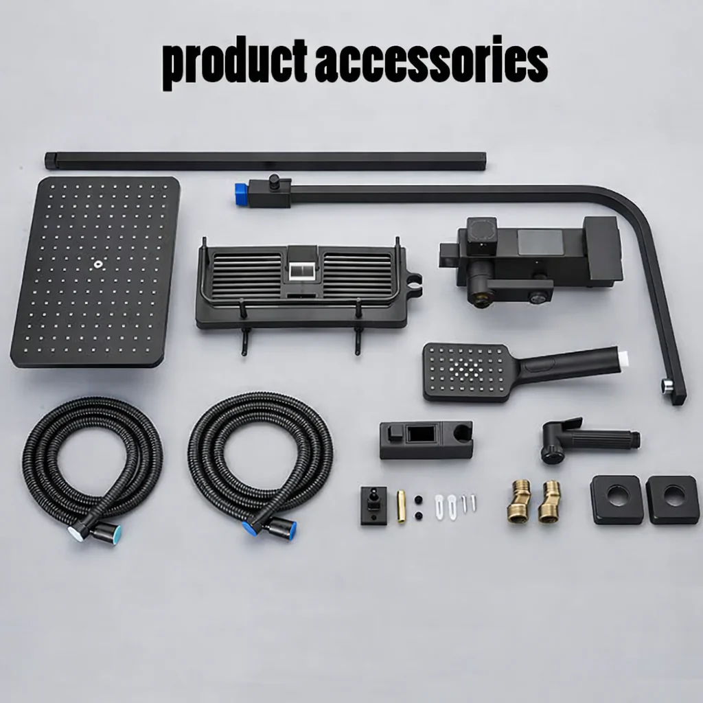 Coloana Dus cu Baterie Integrata, Bideu si Afisaj Digital LCD, 5 Functii, Inaltime Reglabila, Negru Mat, Montaj Perete [6]