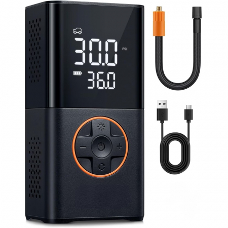 AUTO - Compresor Auto Portabil, cu Ecran, 4000mAh, Baterie Externa, Lanterna