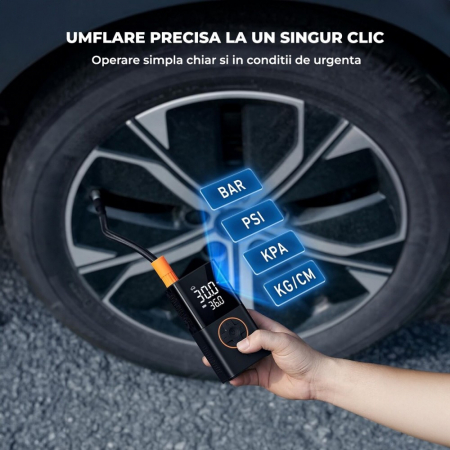 Compresor Auto Portabil, cu Ecran, 4000mAh, Baterie Externa, Lanterna [4]