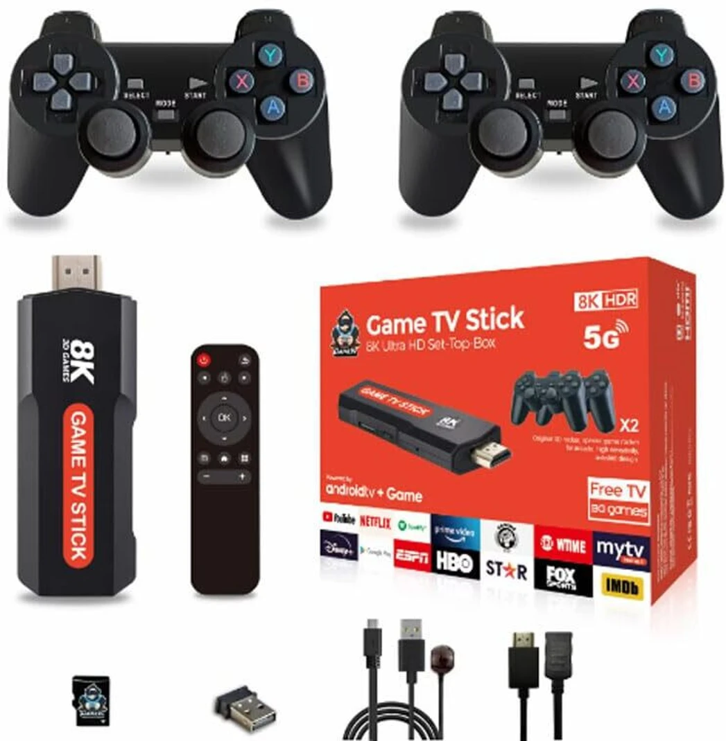 TOATE PRODUSELE - Consola de Jocuri TV Stick 8K cu Android TV, 2 Manete Wireless, Redare Continut Telefon, HDMI si Jocuri Retro