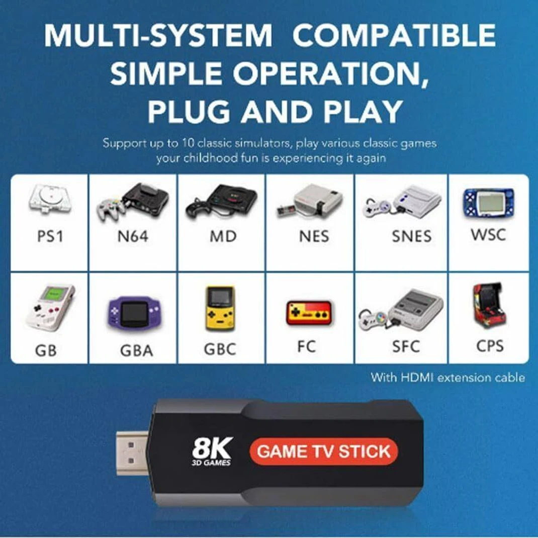 Consola de Jocuri TV Stick 8K cu Android TV, 2 Manete Wireless, Redare Continut Telefon, HDMI si Jocuri Retro [4]