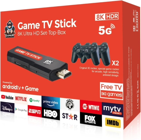 Consola de Jocuri TV Stick 8K cu Android TV, 2 Manete Wireless, Redare Continut Telefon, HDMI si Jocuri Retro [7]