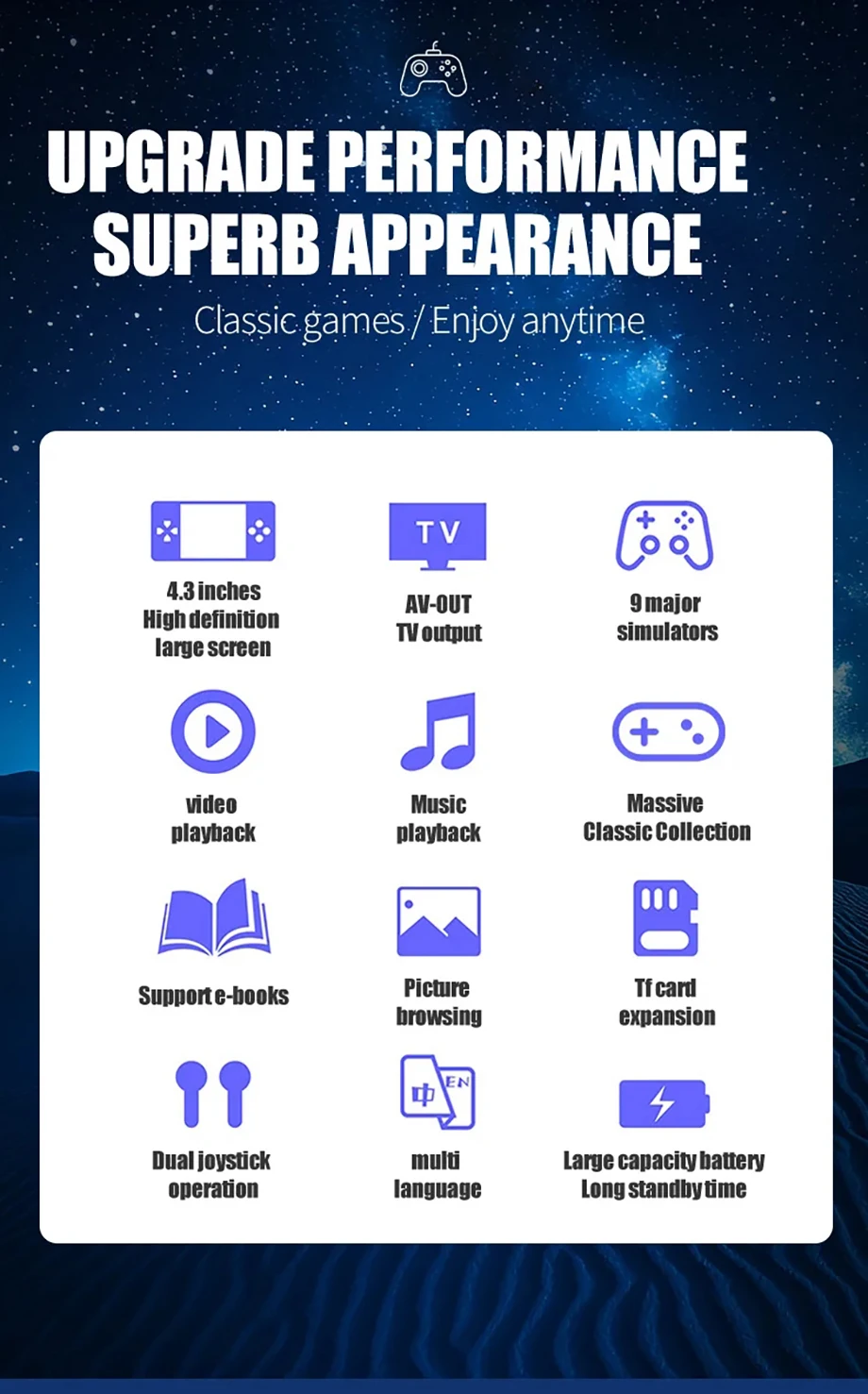 Consola Portabila cu 10.000 de Jocuri tip Retro, 9 emulatoare, Ecran 4.3 inch, 2500 mAh [6]