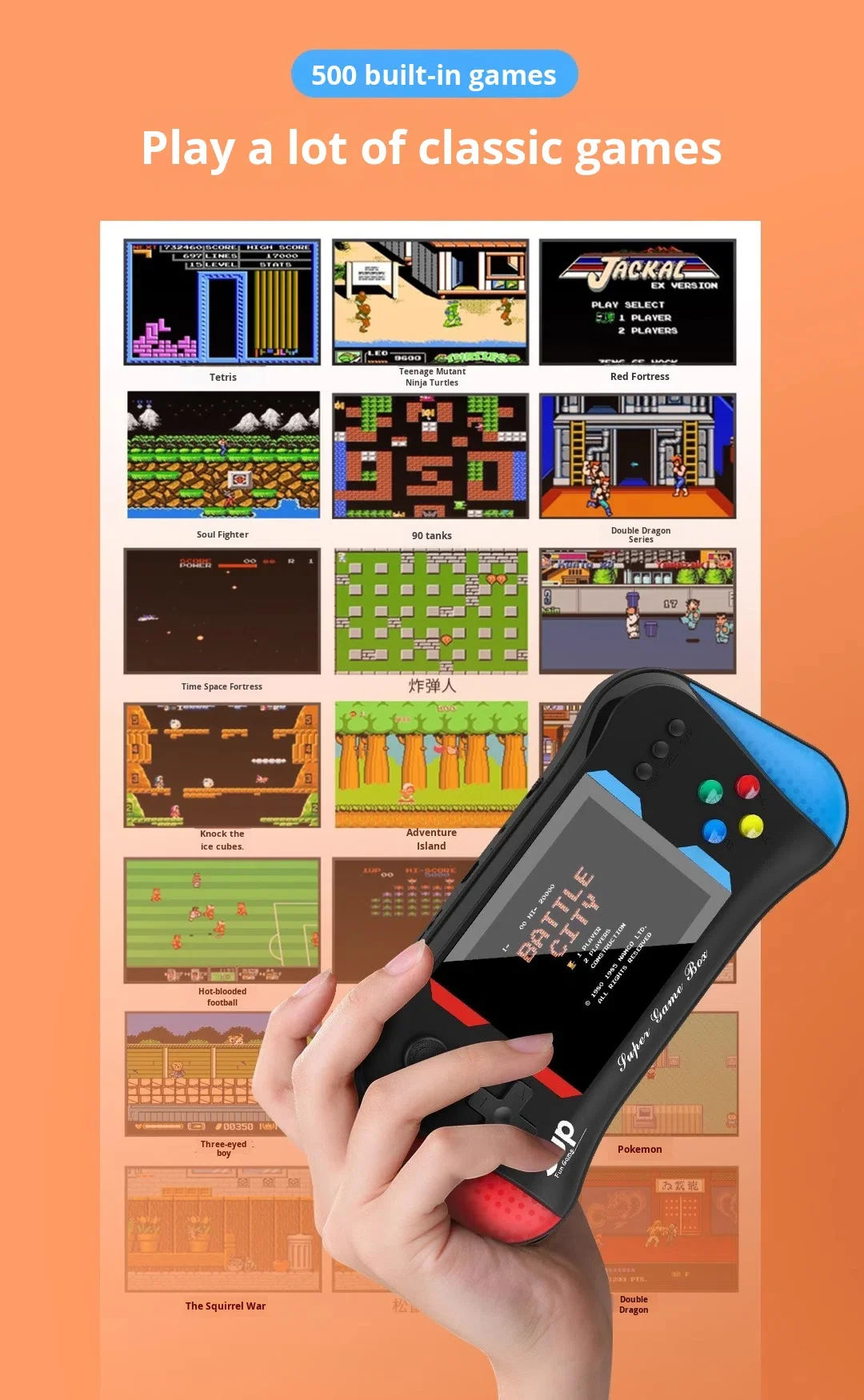 Consola Portabila cu 500 de Jocuri Retro, Ecran LCD 3.5 inch, Incarcare USB, Joystick Inclus [7]
