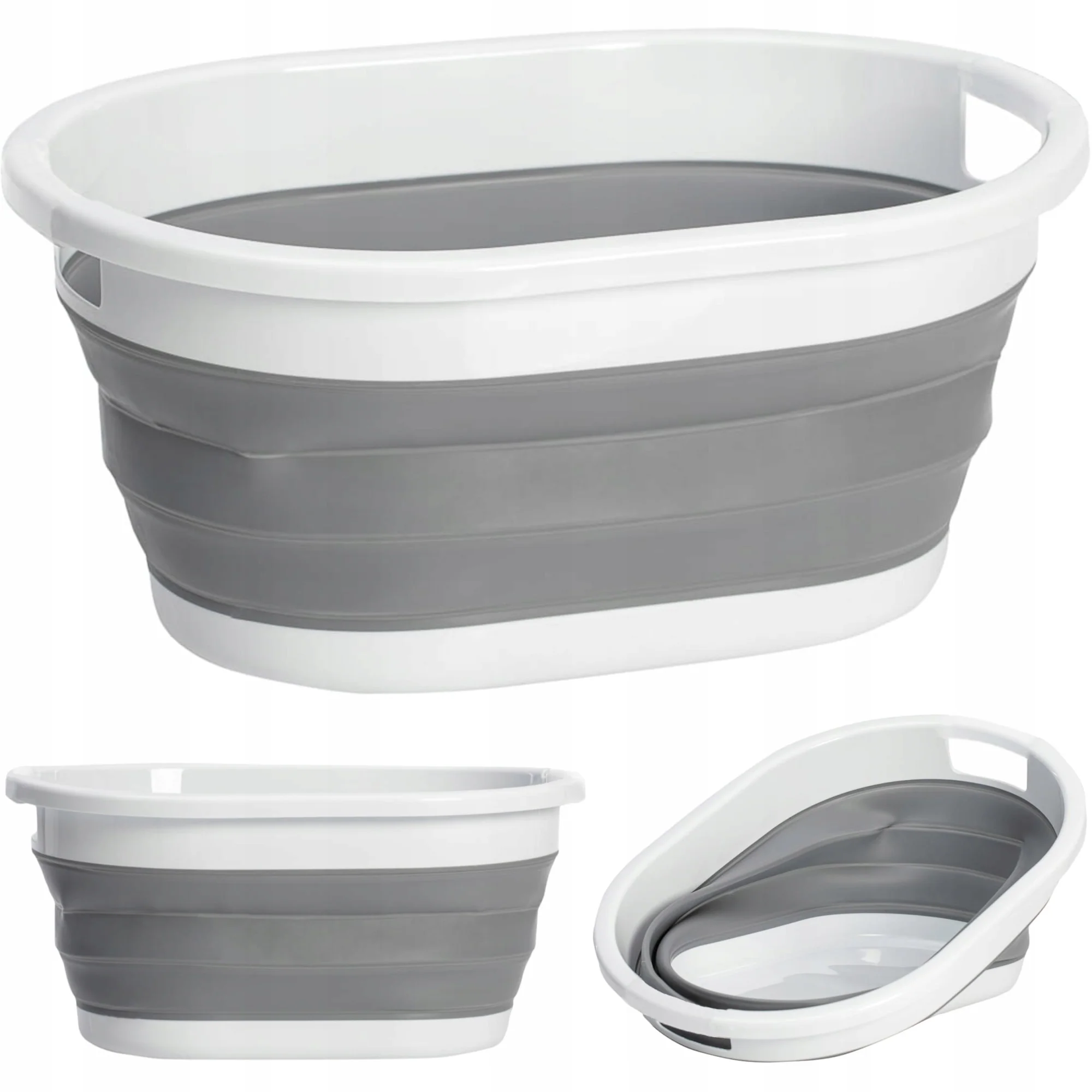 ORGANIZARE & DEPOZITARE - Cos de rufe, lighean silicon pliabil, 38L, alb cu gri