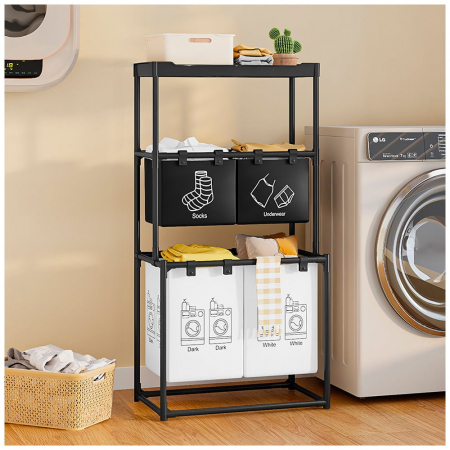ORGANIZARE & DEPOZITARE - Cos de rufe metalic cu 3 nivele, 4 sectiuni, 124 x 57 x 44 cm
