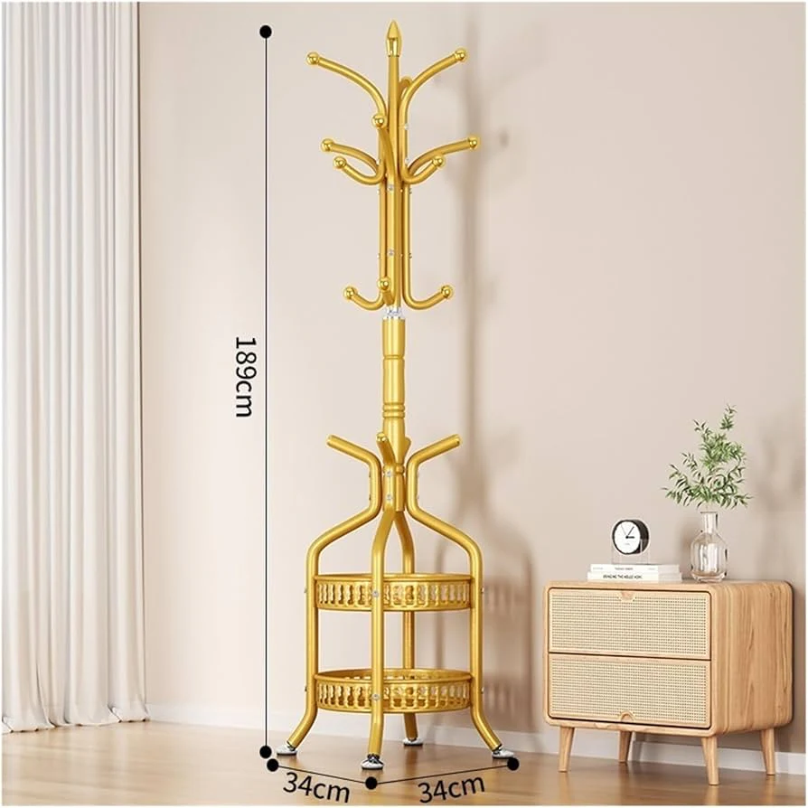 Cuier de Podea Auriu, Agatatori Multiple, 2 Rafturi Depozitare, Design Vertical Compact, Stabil si Rezistent [8]