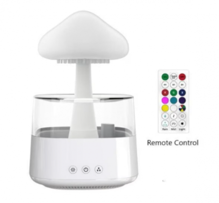 Difuzor Aromaterapie 4 in 1, Sunete picaturi apa, 7 culori, forma de ciuperca, Varianta MARE, Alb [3]
