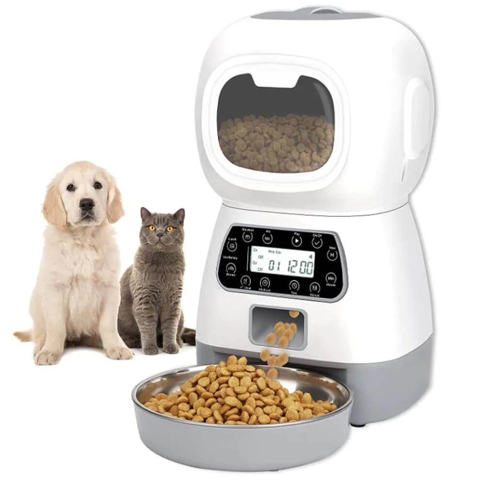 TOATE PRODUSELE - Dispenser automat hrana animale, Inregistrare vocala, 3.5 L, Alb