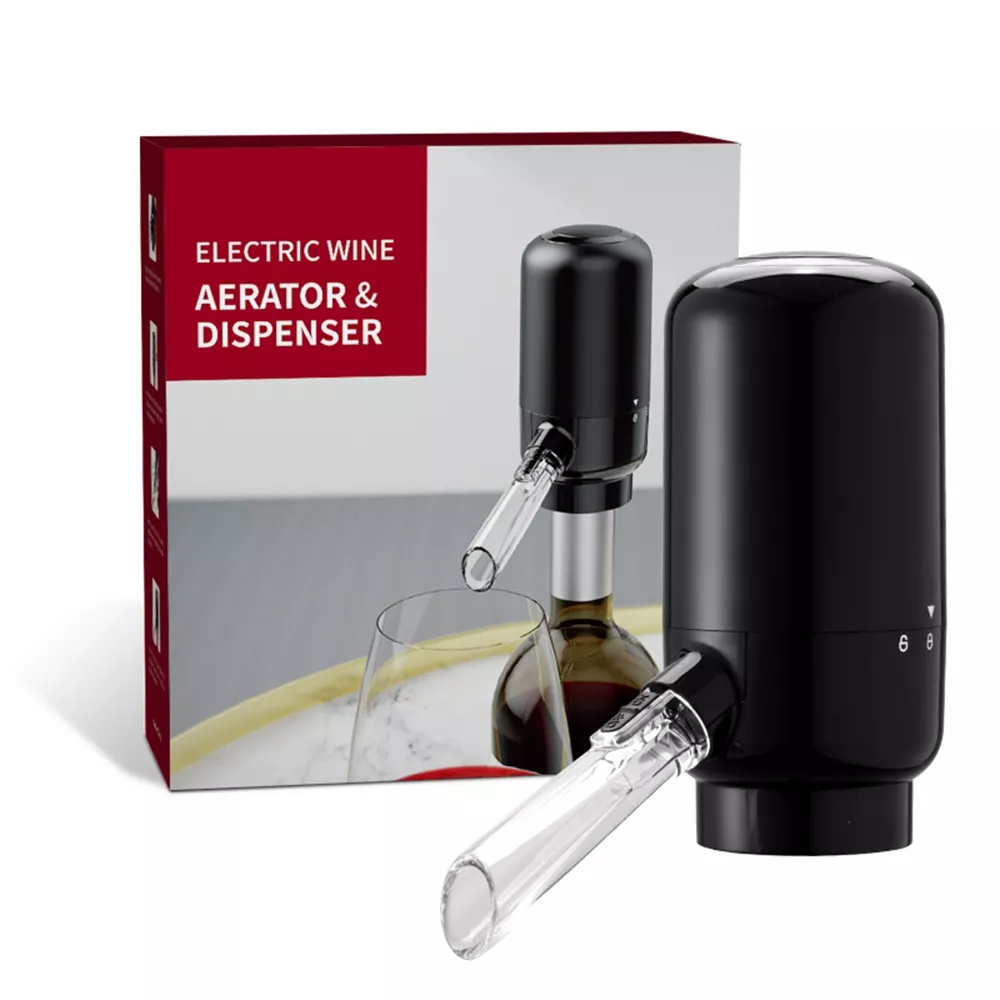 CADOURI BARBATI - Dozator Electric de Vin, cu Aerator si Dispenser Automat, Decantare Vin, Iluminare LED, Buton ON OFF, Alimentare pe Baterii, Tub 30 cm, 10.5 x 5 cm