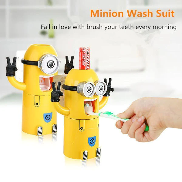 Dozator pasta de dinti cu suport pentru 2 periute, model Minions, pentru copii [1]
