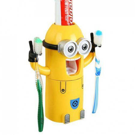 PRET MAXIM 49.99 LEI - Dozator pasta de dinti cu suport pentru 2 periute, model Minions, pentru copii