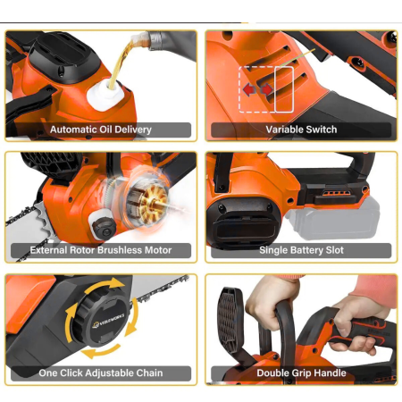 Drujba Electrica fara Fir, 16 inch, cu 2 Acumulatori 48V 6Ah, Motor Brushless, 2300W, Sistem Ungere Lant, Taiere 40 cm [3]