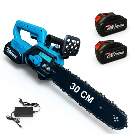 TOATE PRODUSELE - Drujba Electrica fara Fir German Meister, cu 2 Acumulatori 36V 8Ah, Sistem Ungere Lant cu Ulei, Lama 12 Inch/30 cm