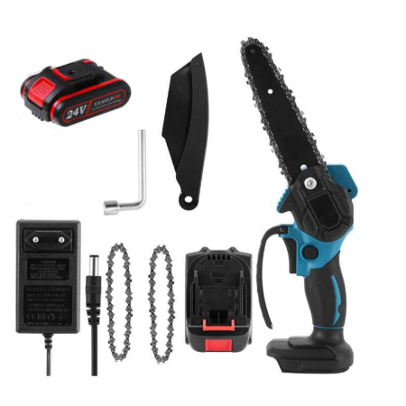 Drujba Fierastrau cu Acumulator 24V, lama 6 inch/15 cm, 2 lanturi, fara fir, portabil
