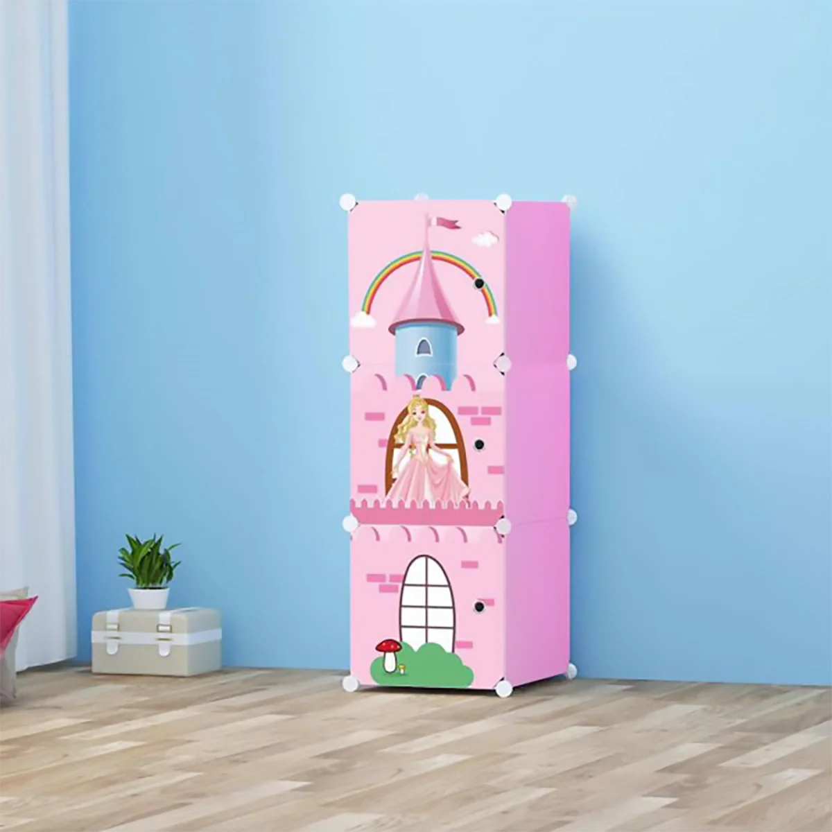 Dulap Modular pentru Copii cu Desene Animate, 3 Compartimente, Organizator Haine si Jucarii, Design Colorat, Montaj Rapid [2]