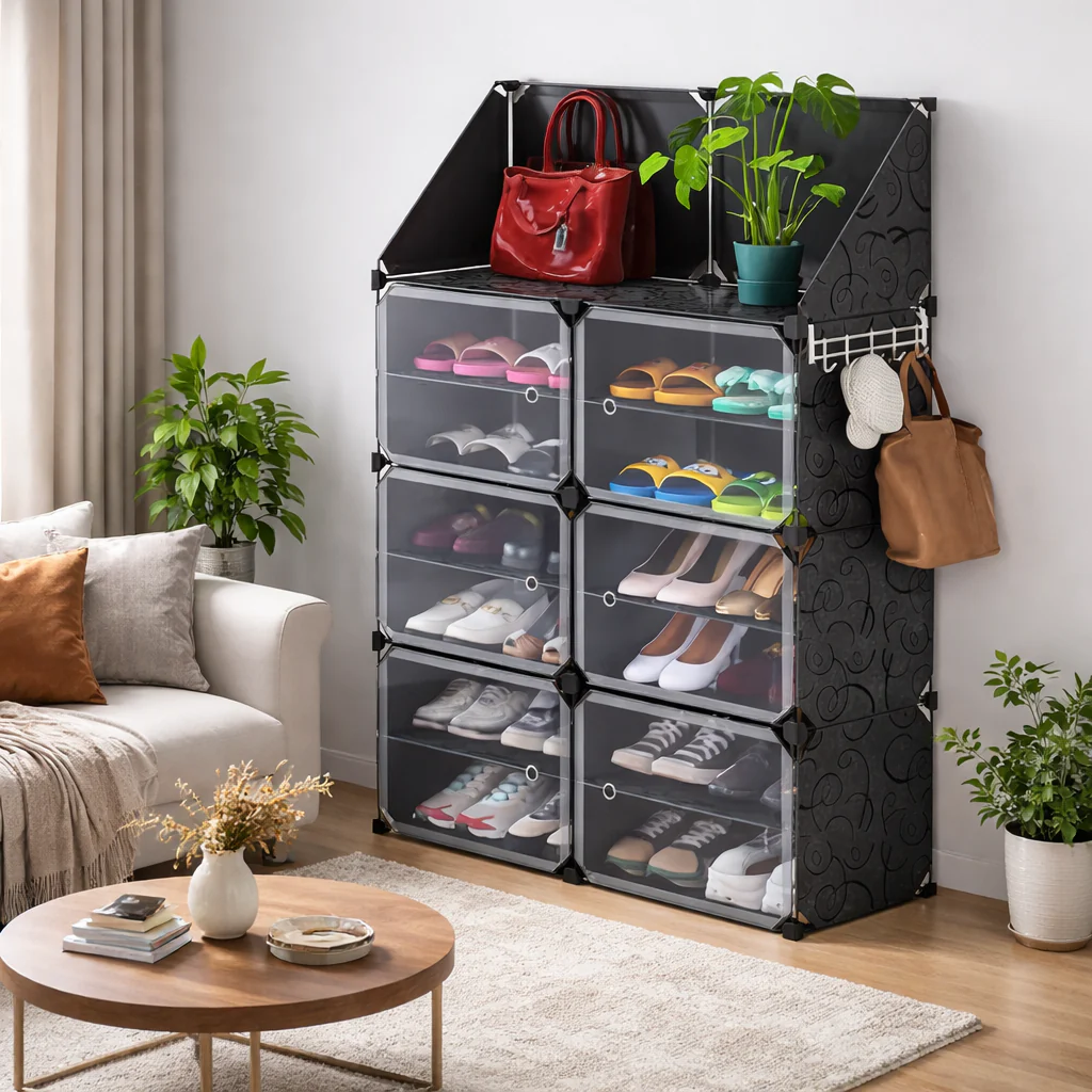 Dulap Modular pentru Incaltaminte cu 12 Compartimente, Cadru Metalic, Organizator Pantofi Modern, 95.5x85x32 cm [1]