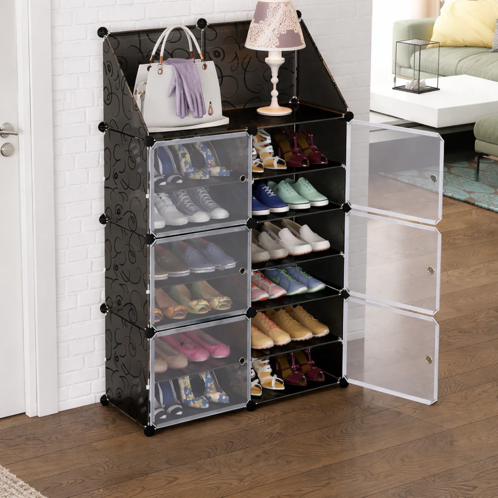 ORGANIZARE & DEPOZITARE - Dulap Modular pentru Incaltaminte cu 12 Compartimente, Cadru Metalic, Organizator Pantofi Modern, 95.5x85x32 cm