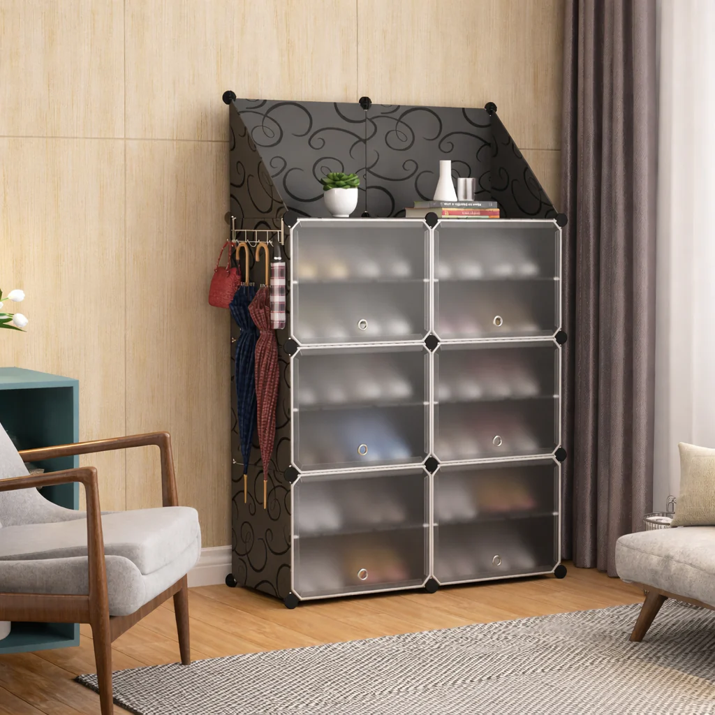 Dulap Modular pentru Incaltaminte cu 12 Compartimente, Cadru Metalic, Organizator Pantofi Modern, 95.5x85x32 cm [2]