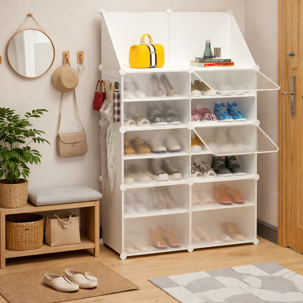 Dulap Modular pentru Incaltaminte cu 12 Compartimente, Cadru Metalic, Organizator Pantofi Modern, 95.5x85x32 cm [5]