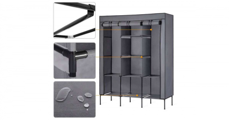 Dulap pentru Haine, Dressing din panza cu schelet metalic, 105x45x170 cm, Gri [5]
