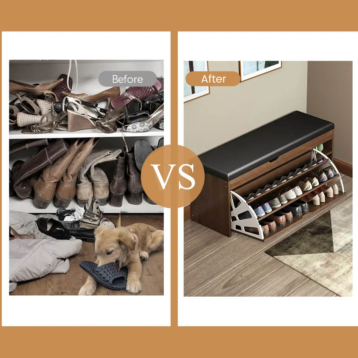 Dulap pentru Pantofi tip Bancheta, Sezut cu Spatiu Depozitare, 3 Dimensiuni, Maro [5]