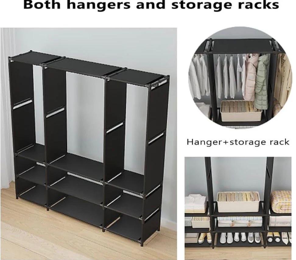 Dulap textil pentru haine cu bara si rafturi, 170x130x36 cm, organizator dressing, spatiu depozitare mare [4]