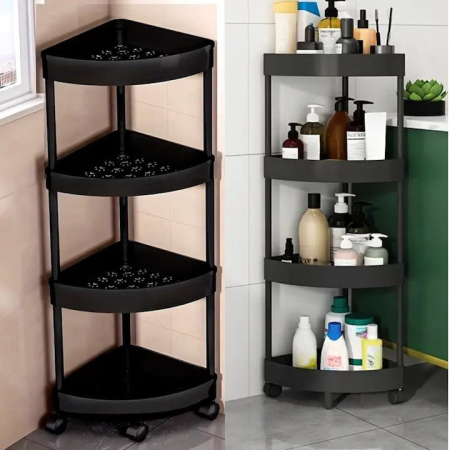 ARTICOLE BUCATARIE - Etajera cu 4 rafturi pentru colt, coltar pentru living, baie, bucatarie 28 x 22 x 85cm, Negru