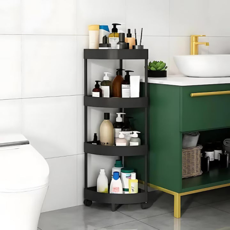 Etajera cu 4 rafturi pentru colt, coltar pentru living, baie, bucatarie 28 x 22 x 85cm, Negru [1]