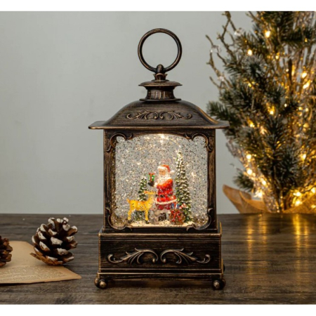 Felinar de Craciun tip Semineu, cu Figurine, Efect de Ninsoare, Luminos si Muzical, Incarcare USB/Baterii [11]