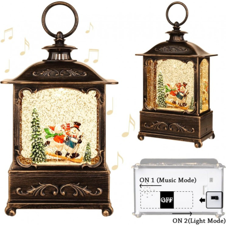 Felinar de Craciun tip Semineu, cu Figurine, Efect de Ninsoare, Luminos si Muzical, Incarcare USB/Baterii [6]