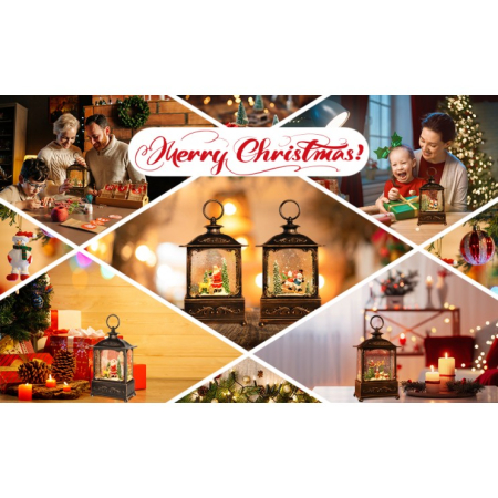 Felinar de Craciun tip Semineu, cu Figurine, Efect de Ninsoare, Luminos si Muzical, Incarcare USB/Baterii [9]