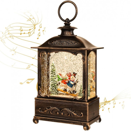 Felinar de Craciun tip Semineu, cu Figurine, Efect de Ninsoare, Luminos si Muzical, Incarcare USB/Baterii [2]