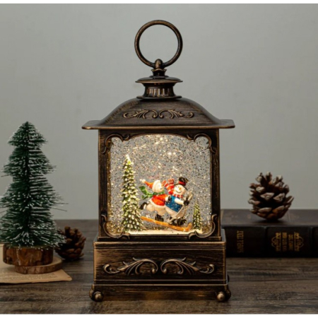 Felinar de Craciun tip Semineu, cu Figurine, Efect de Ninsoare, Luminos si Muzical, Incarcare USB/Baterii [10]