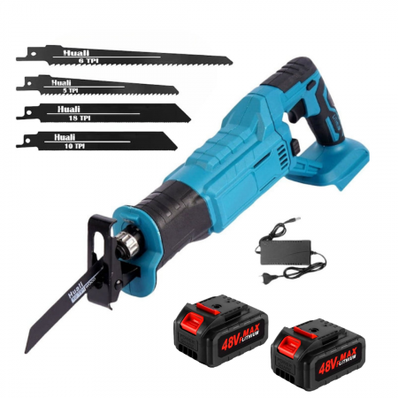 TOATE PRODUSELE - Fierastrau tip sabie cu 2 acumulatori 48V 5Ah, Okboons, 3000 rpm, 4 panze incluse, trusa transport