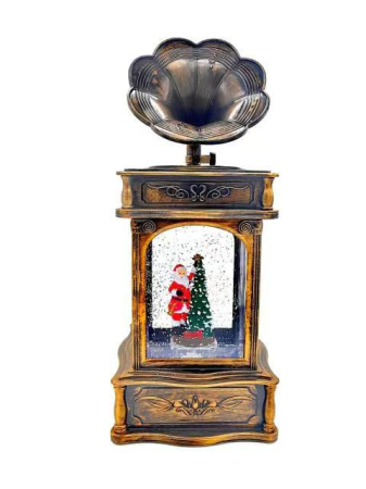 DECORATIUNI CRACIUN - Figurina Felinar cu Mos Craciun si Brad, Functie Muzicala, Zapada in Miscare, Cu Baterii, Model Vintage