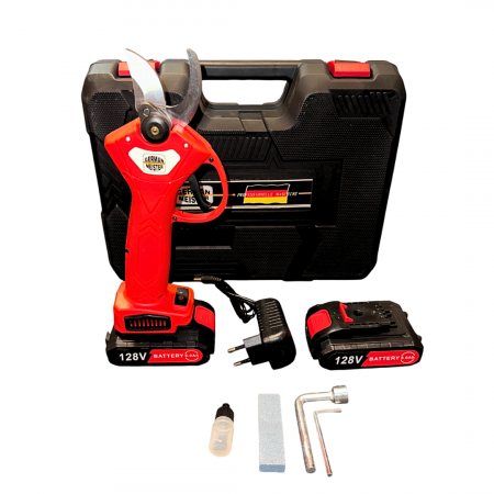 SCULE SI UNELTE - Foarfeca Electrica cu 2 Acumulatori 128V 8AH, pentru vie, crengi, 2 trepte de taiere, GermanMeister