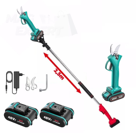 CASA SI GRADINA - Foarfeca Electrica cu 2 Acumulatori 48V, 2M Tija Telescopica, pentru vie, pomi si crengi