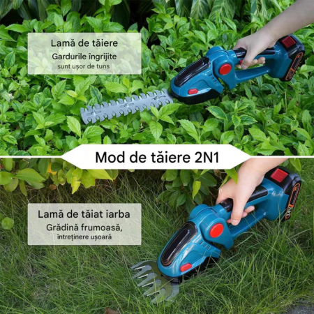 Foarfeca electrica de tuns gard viu si iarba 2 în 1, fara fir, cu 2 Acumulatori 48V, 2 lame, usoara si ergonomica [2]