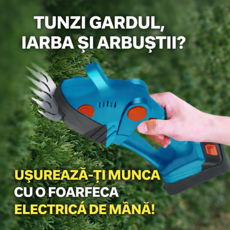 Foarfeca electrica de tuns gard viu si iarba 2 în 1, fara fir, cu 2 Acumulatori 48V, 2 lame, usoara si ergonomica [5]